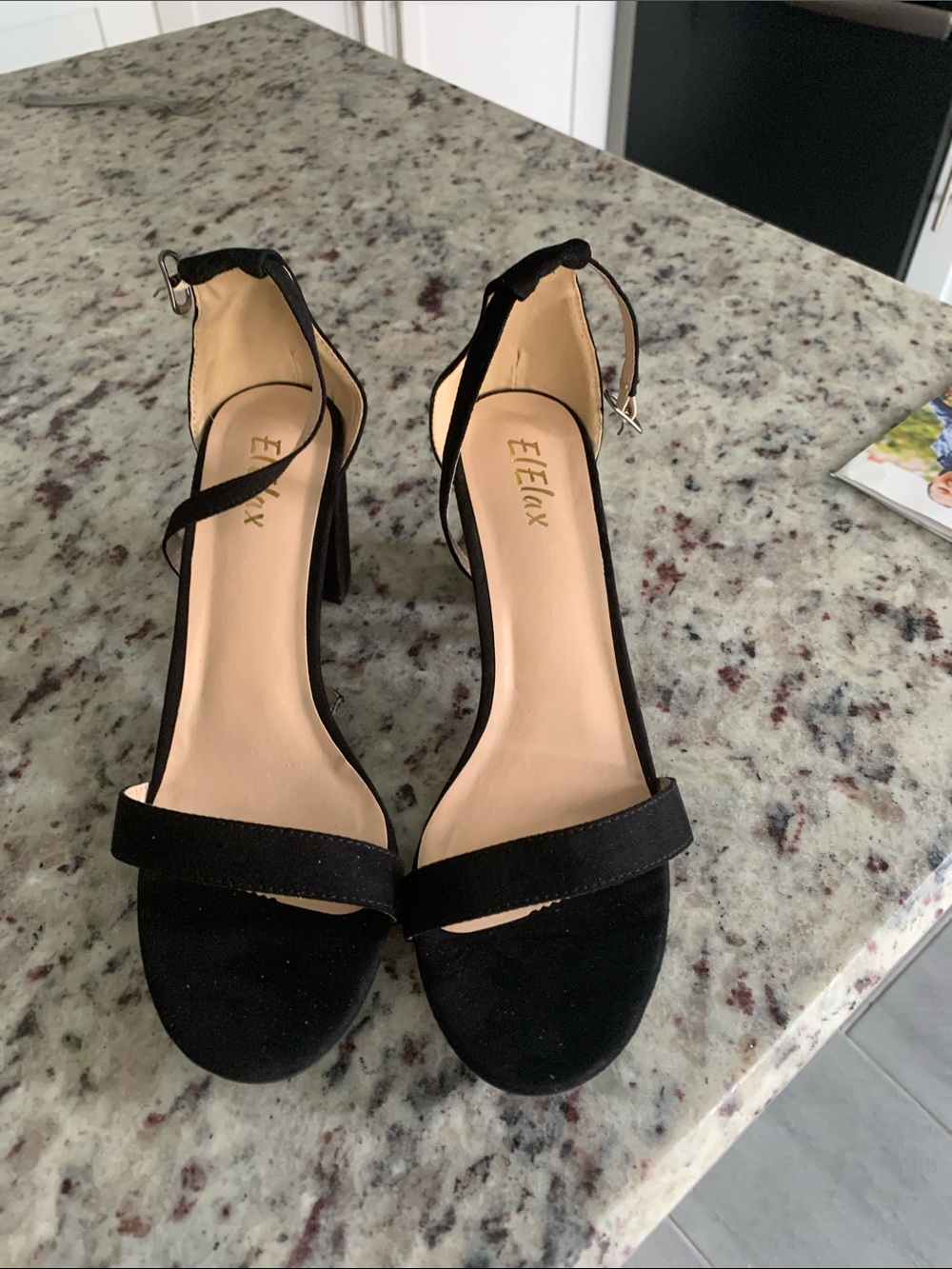 Lux Black Suede Open-Toe Ankle-Strap Heels